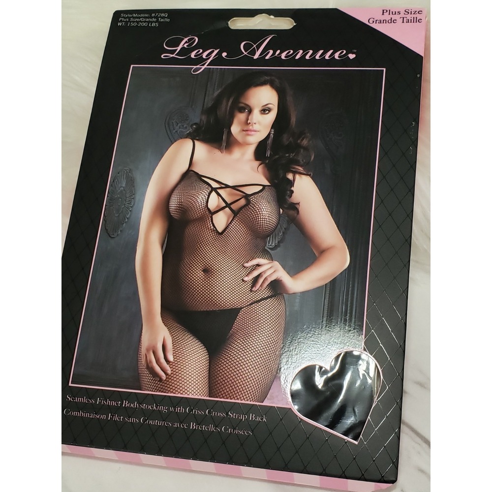 NEW BLACK Leg Avenue 8728Q Seamless Fishnet Body Stocking CRISS CROSS